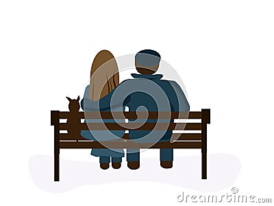 Couple on a Park Bench Vector Illustration