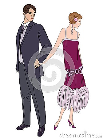 Couple on party in vintage style 1920's Vector Illustration