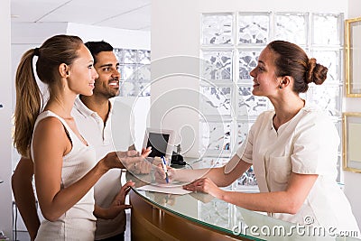 Couple patients visiting clinic Stock Photo