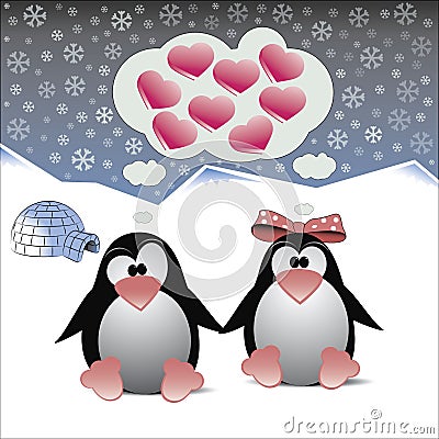 A couple of penguins in love Vector Illustration