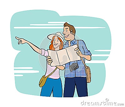 Couple people traveling on vacation. flat vector cartoon character design. Cartoon Illustration