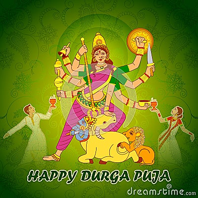 Couple performing Dhunuchi dance of Bengal for Durga Puja in Indian art style Vector Illustration