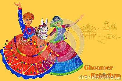 Couple performing Kachhi ghodi folk dance of Rajasthan, India Stock Photo