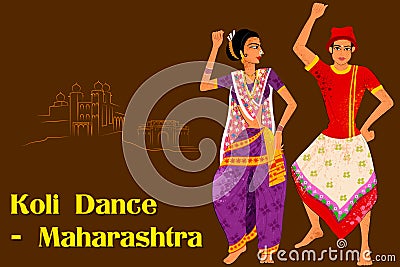 Couple performing Koli folk dance of Maharashtra, India Vector Illustration