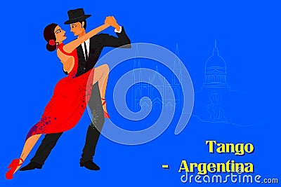 Couple performing Tango dance of Argentina Vector Illustration