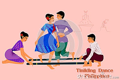 Couple performing Tinikling dance of Philippines Vector Illustration