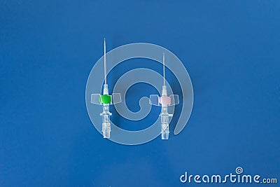 Peripheral venous catheters placed on the therapy trolley in the infirmary Stock Photo