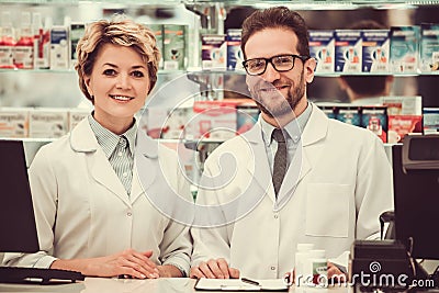 Couple of pharmacists Stock Photo