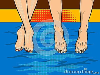 Couple on the pier pop art style vector Vector Illustration