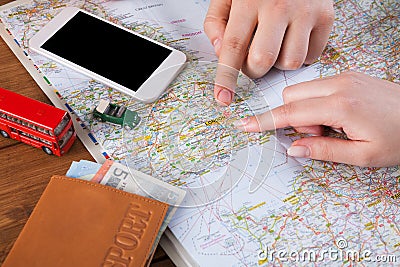 Couple planning travel to London, England Stock Photo