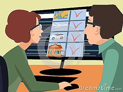Couple planning a trip on the internet Vector Illustration