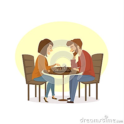 Couple playing chess at home Vector Illustration