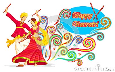 Couple playing Dandiya on Navratri Vector Illustration