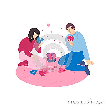 A couple plays together. Love, mutual understanding concept Vector Illustration