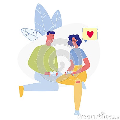 Couple Plays Video Games Flat Vector Illustration Vector Illustration