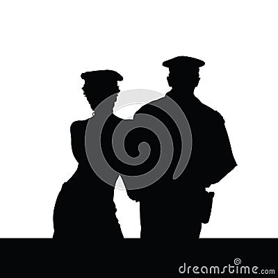 Couple in police uniform silhouette Vector Illustration