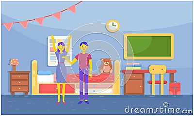 Couple is preparing a kids room at home Vector Illustration