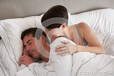 Couple With Problems Having Disagreement In Bed Stock Photo