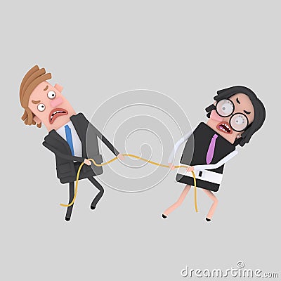 Couple pulling a rope Cartoon Illustration