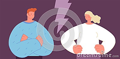 Couple quarrel. Husband wife divorce, people in conflict. Family relationship, quarreling person. Angry woman, abusive Vector Illustration