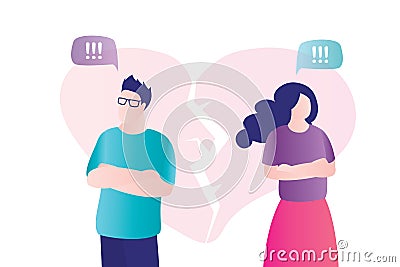 Couple in quarrel. Psychology mental problems concept. Depression and divorce. Relationship family conflict, stress Vector Illustration