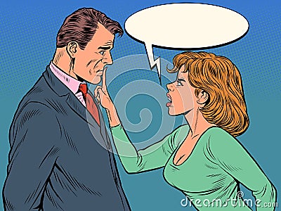 Couple quarreling, woman and man. Husband and wife scandal Vector Illustration