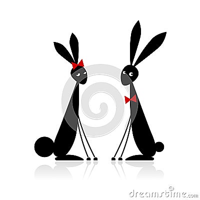 Couple of rabbits, black silhouette Vector Illustration