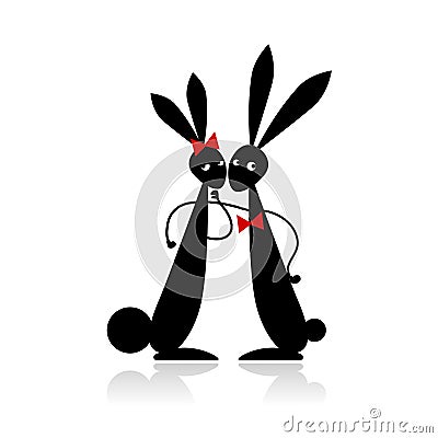 Couple of rabbits, black silhouette Stock Photo