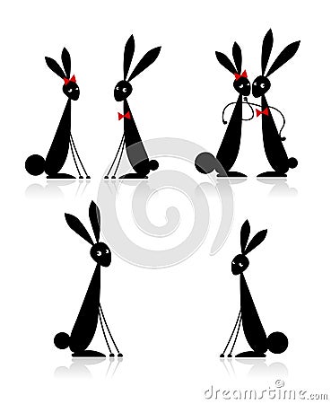 Couple of rabbits, black silhouette for your desig Vector Illustration