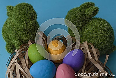 Couple of rabbits and easter eggs Stock Photo
