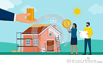 Couple receiving a home improvement grant Vector Illustration