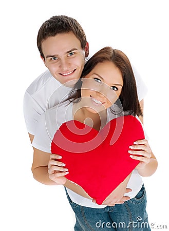 Couple with a red heart Stock Photo