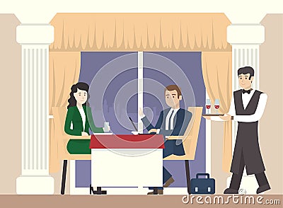 Couple in restaurant. Vector Illustration