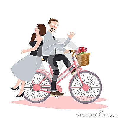 Couple riding bike bicycle romance beautiful dating laughing happiness together Vector Illustration