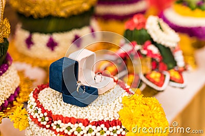 Couple rings for Thai engagement and wedding ceremony Stock Photo