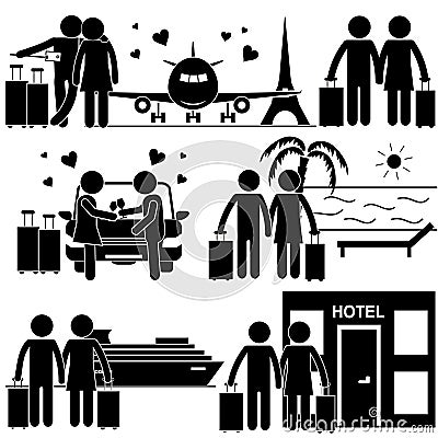 Couple Romantic Vacation Stick Figure Vector Illustration