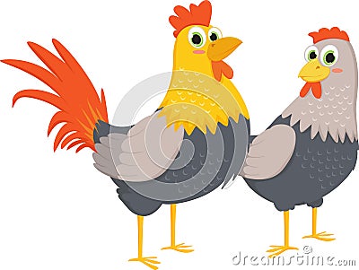 Couple of roosters and hens Vector Illustration