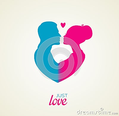 Couple's silhouette kissing image Vector Illustration