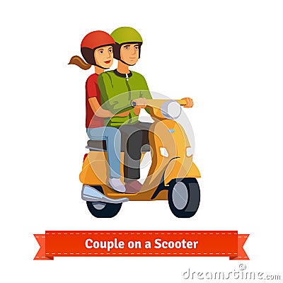 Couple on a scooter. Happy riding together Vector Illustration