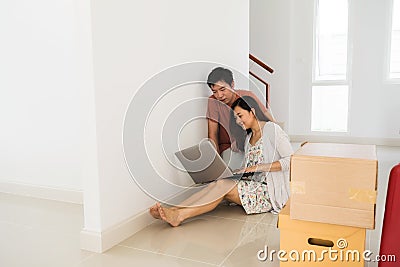 couple search decorated idea in new house Stock Photo