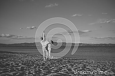 Couple secrets fantasy. Honeymoon, just married concept. Man and woman dancing, couple happy on vacation. Couple in love Stock Photo