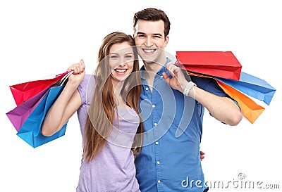 Couple with shopping bags Stock Photo