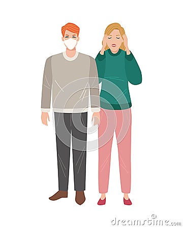 Couple sick with covid19 symptoms Vector Illustration