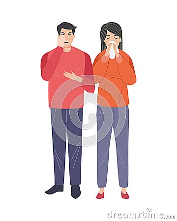 Couple sick with covid19 symptoms Vector Illustration