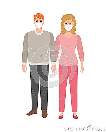 Couple sick with covid19 symptoms Vector Illustration