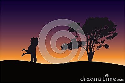 Couple silhouette at dawn Vector Illustration