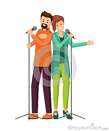Couple of singers flat vector illustration Vector Illustration