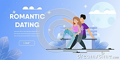 Couple Sit Bench Park Date Romantic Night Moon Vector Illustration