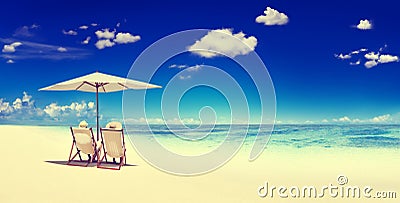 Couple Sitting Beach Summer Getaway Concept Stock Photo