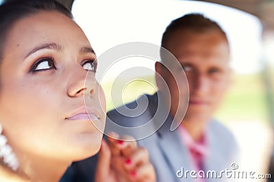 Couple sitting in car Stock Photo